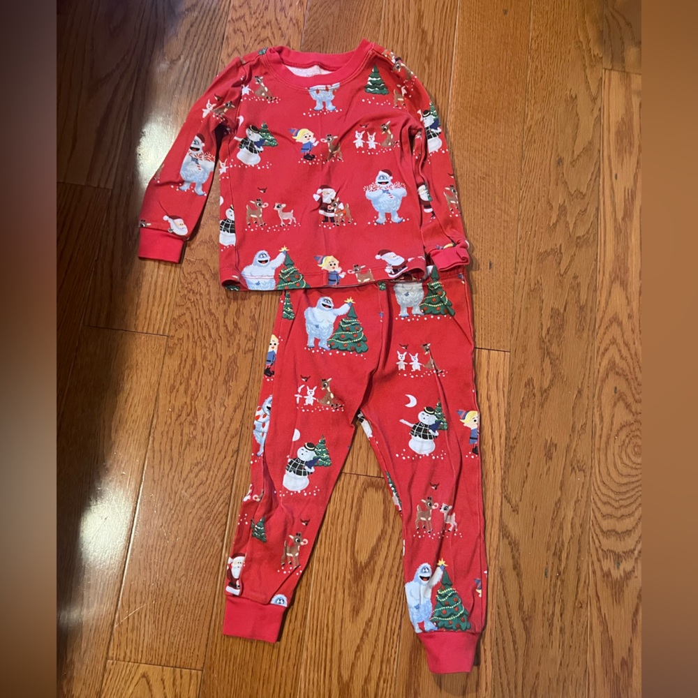 Pottery Barn Kids Red Holiday Snowman & Reindeer Pajama Set